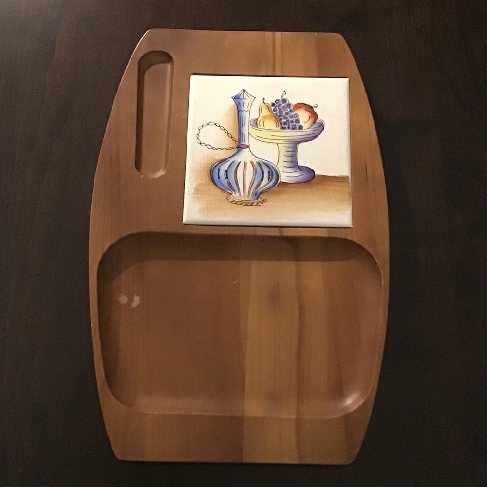Vintage Teak Wooden Charcuterie Board with Tile Insert.